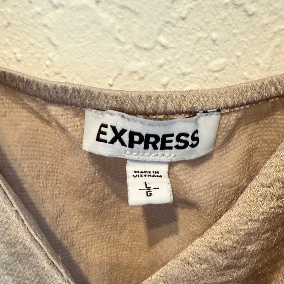 Express Elegant Sparkly Taupe Wrap Cross Camisole Gold Tie Front Blouse Size L/G - Picture 2 of 9